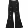 Bottoms>LISTEN FLAVOR Black D-Ring Design Flared Pants