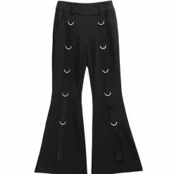 Bottoms>LISTEN FLAVOR Black D-Ring Design Flared Pants