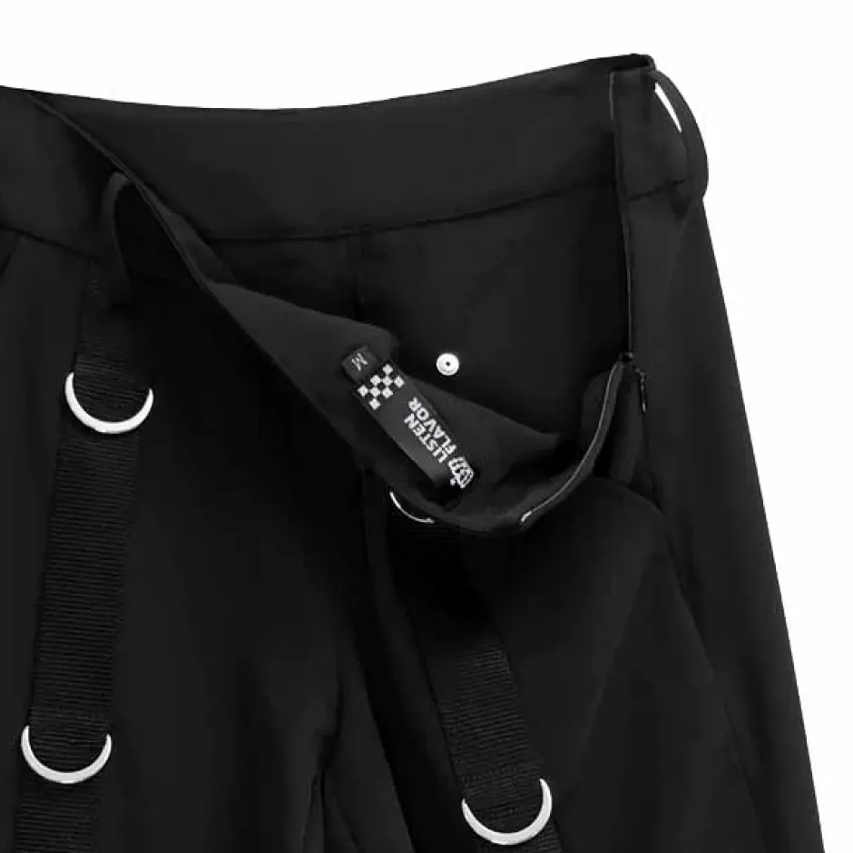 Bottoms>LISTEN FLAVOR Black D-Ring Design Flared Pants
