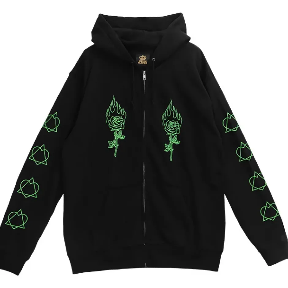 Jackets & Hoodies>LISTEN FLAVOR Black Graffiti Zip Hoodie