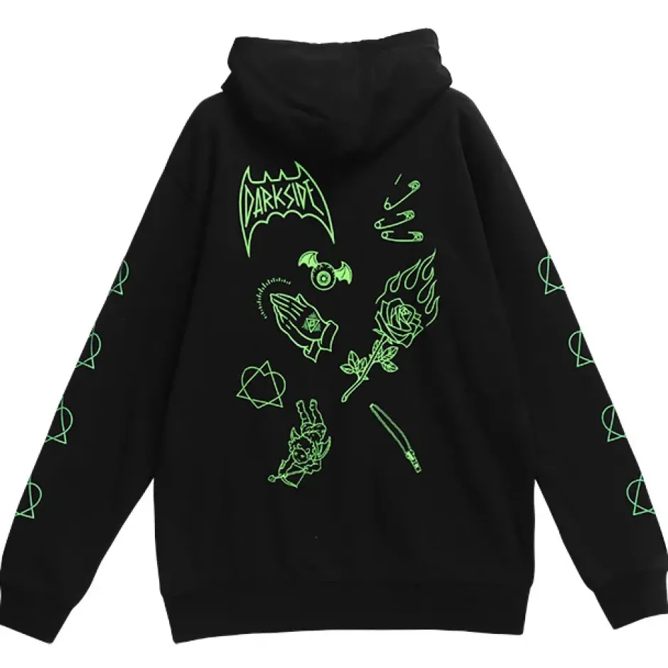 Jackets & Hoodies>LISTEN FLAVOR Black Graffiti Zip Hoodie
