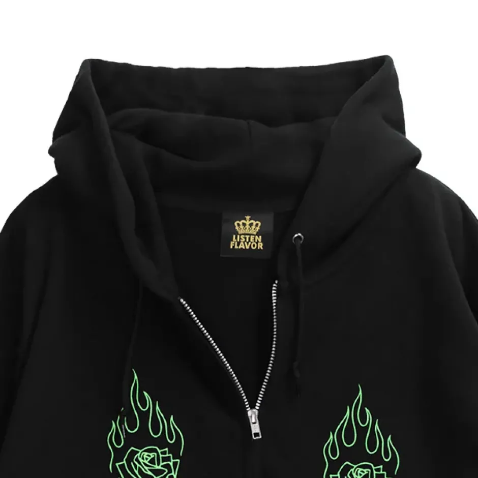 Jackets & Hoodies>LISTEN FLAVOR Black Graffiti Zip Hoodie