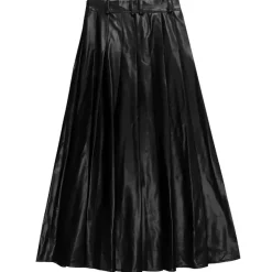 LISTEN FLAVOR Black Leather Fire Buckle Layered-Style Pleated Skirt Online