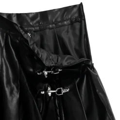 LISTEN FLAVOR Black Leather Fire Buckle Layered-Style Pleated Skirt Online