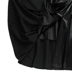 LISTEN FLAVOR Black Leather Fire Buckle Layered-Style Pleated Skirt Online