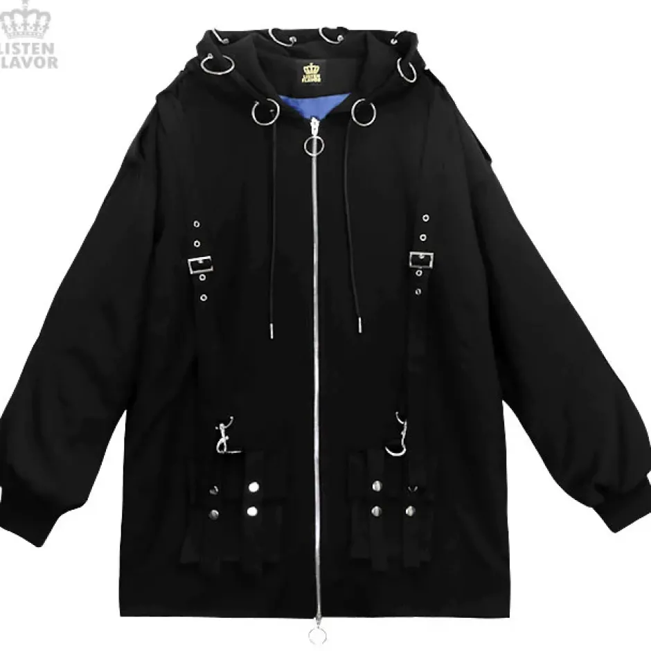 LISTEN FLAVOR Black Parachute Hood Blouson w/ Harness Belt Sale