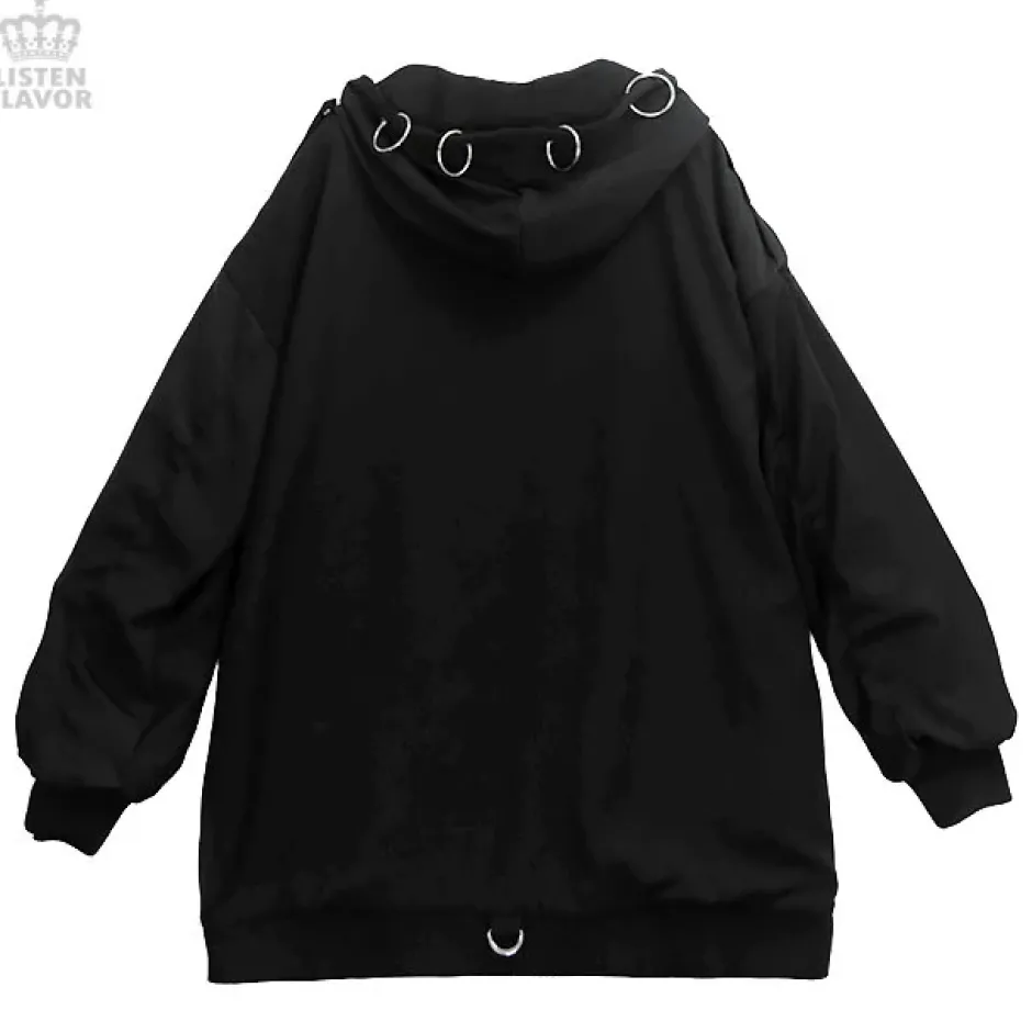 LISTEN FLAVOR Black Parachute Hood Blouson w/ Harness Belt Sale