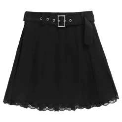 Bottoms>LISTEN FLAVOR Black Pleated Mini Skirt w/ Belt