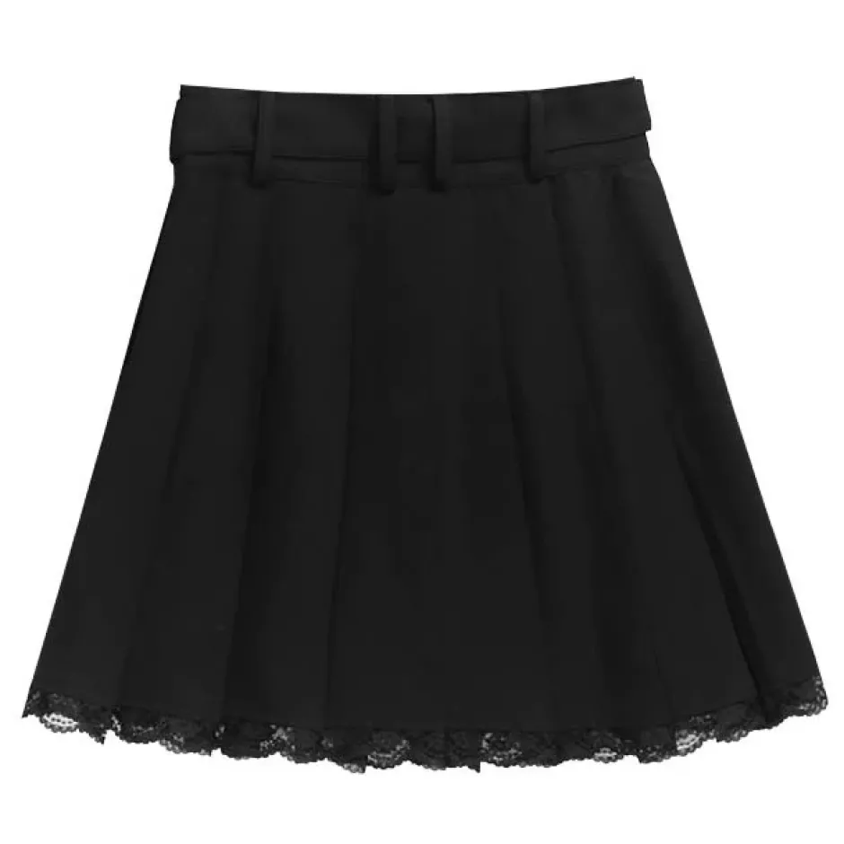 Bottoms>LISTEN FLAVOR Black Pleated Mini Skirt w/ Belt
