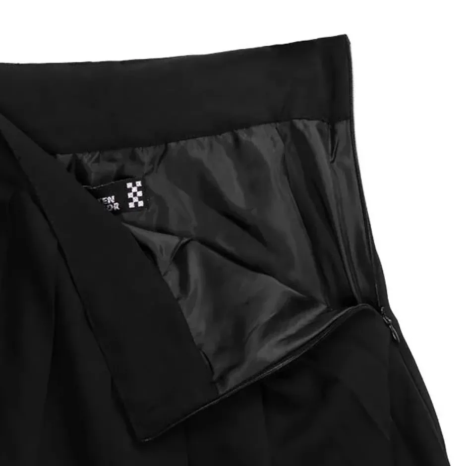 Bottoms>LISTEN FLAVOR Black Pleated Mini Skirt w/ Belt