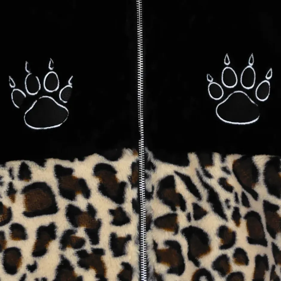 LISTEN FLAVOR Black x Leopard Cat Paw Boa Blouson Clearance