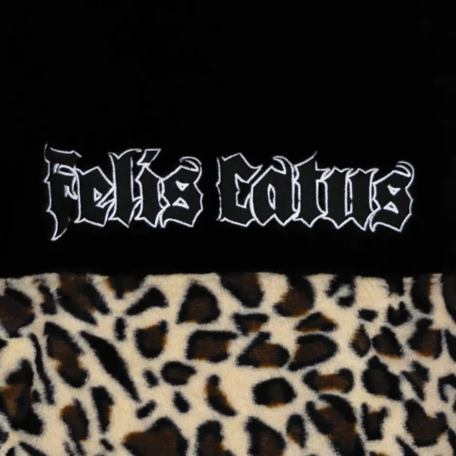 LISTEN FLAVOR Black x Leopard Cat Paw Boa Blouson Clearance