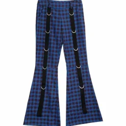 Bottoms>LISTEN FLAVOR Blue Check D-Ring Design Flared Pants