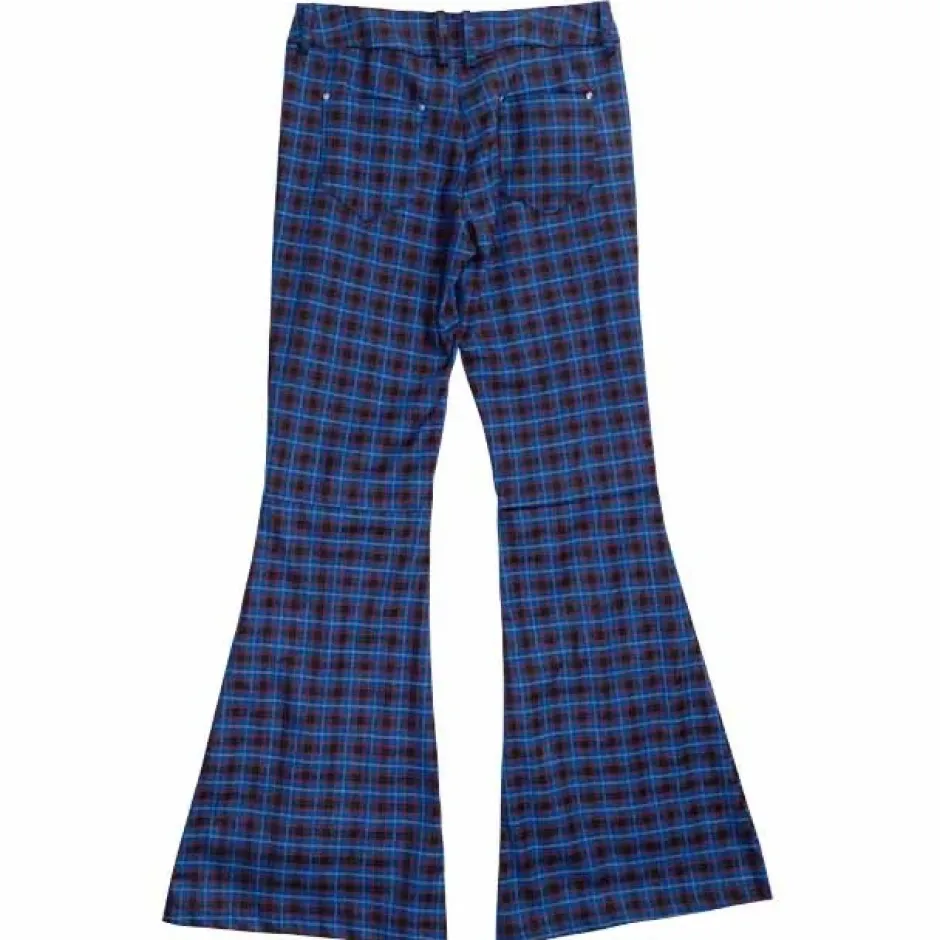 Bottoms>LISTEN FLAVOR Blue Check D-Ring Design Flared Pants