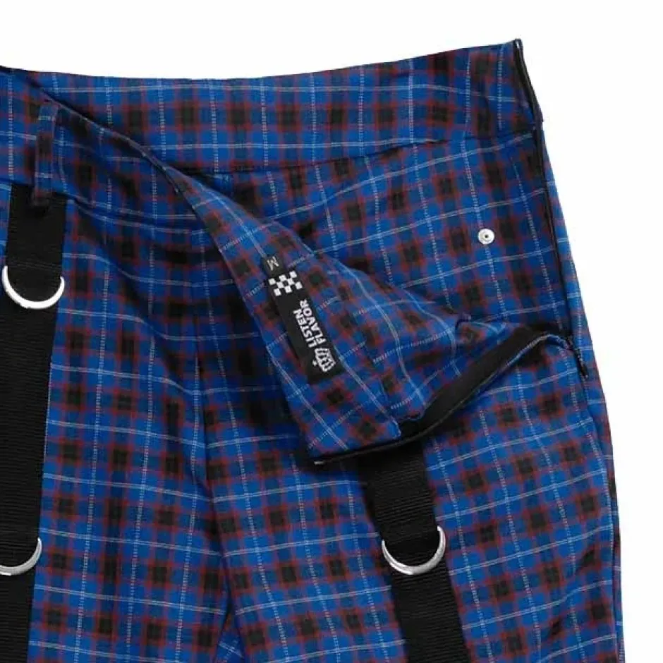 Bottoms>LISTEN FLAVOR Blue Check D-Ring Design Flared Pants