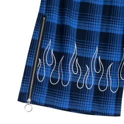 LISTEN FLAVOR Blue Plaid Fire Embroidered Zip Slit Wide Pants Discount