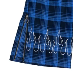 LISTEN FLAVOR Blue Plaid Fire Embroidered Zip Slit Wide Pants Discount