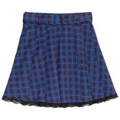 Bottoms>LISTEN FLAVOR Blue Plaid Pleated Mini Skirt w/ Belt