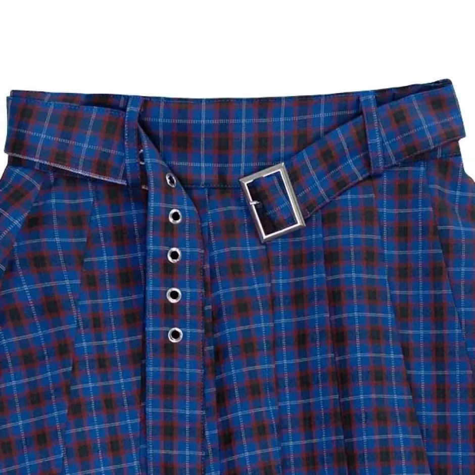 Bottoms>LISTEN FLAVOR Blue Plaid Pleated Mini Skirt w/ Belt