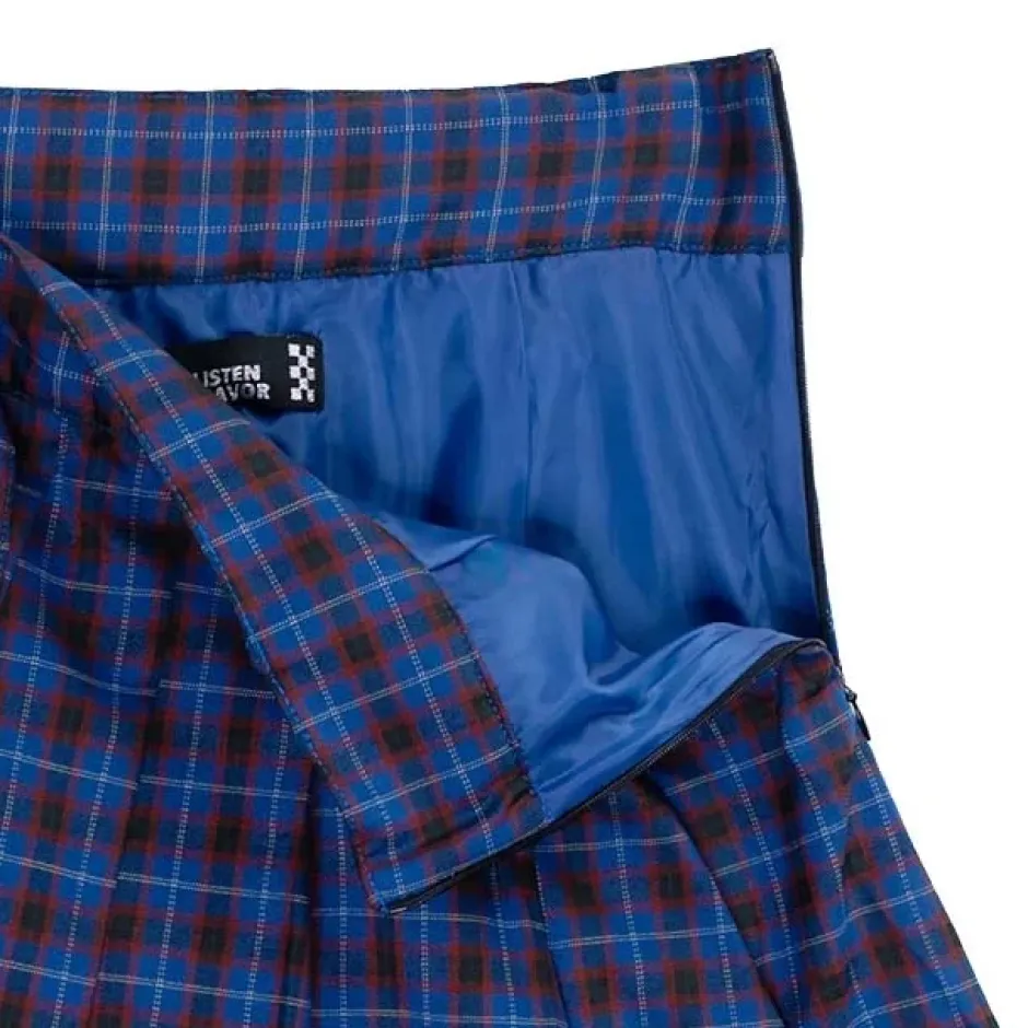 Bottoms>LISTEN FLAVOR Blue Plaid Pleated Mini Skirt w/ Belt