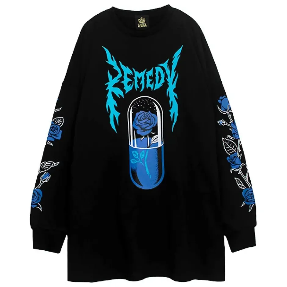 Jackets & Hoodies>LISTEN FLAVOR Blue Rose Capsule Sweatshirt Black