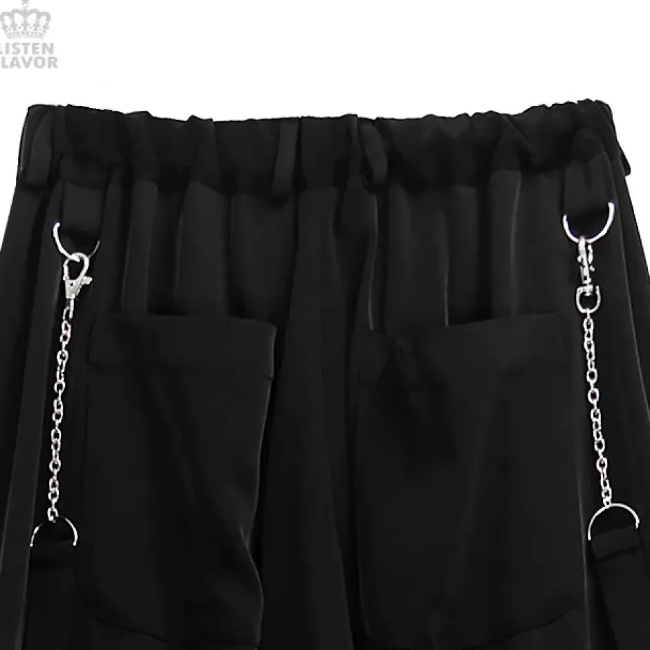 Bottoms>LISTEN FLAVOR Bondage Cargo Pants w/ Chain Suspenders
