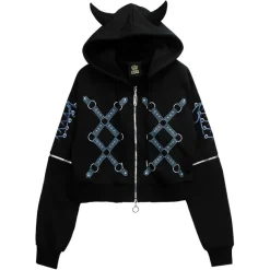 LISTEN FLAVOR Bondage Horn 2-Way Cropped Hoodie Clearance
