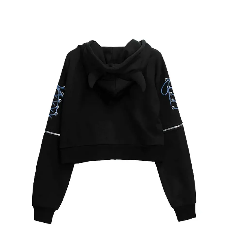 LISTEN FLAVOR Bondage Horn 2-Way Cropped Hoodie Clearance