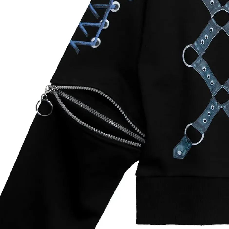 LISTEN FLAVOR Bondage Horn 2-Way Cropped Hoodie Clearance