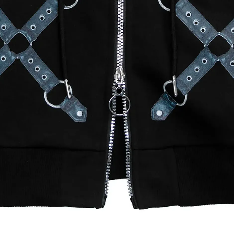 LISTEN FLAVOR Bondage Horn 2-Way Cropped Hoodie Clearance