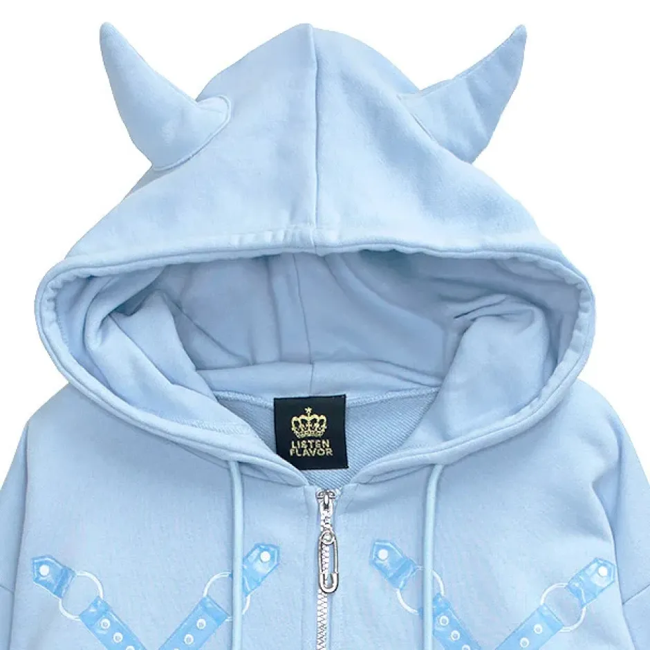 LISTEN FLAVOR Bondage Horn 2-Way Cropped Hoodie Clearance