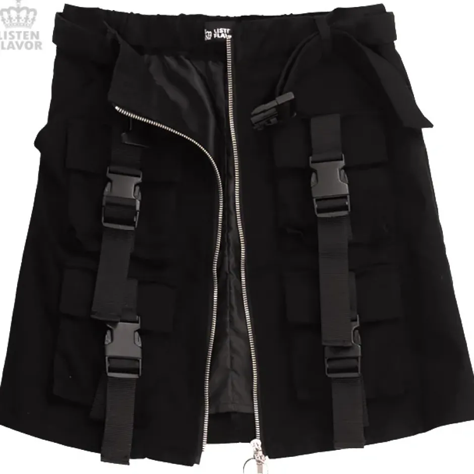LISTEN FLAVOR Buckle Pocket Zip Skirt Clearance