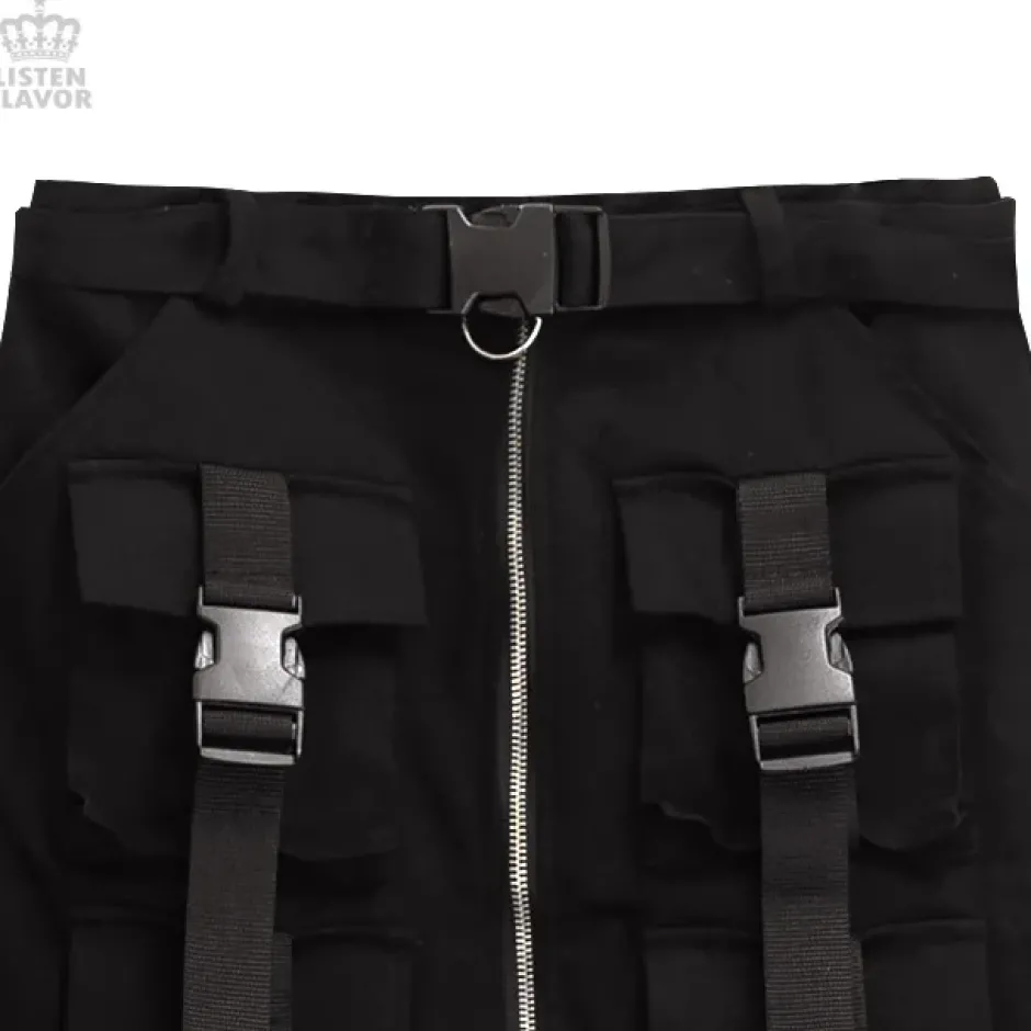 LISTEN FLAVOR Buckle Pocket Zip Skirt Clearance