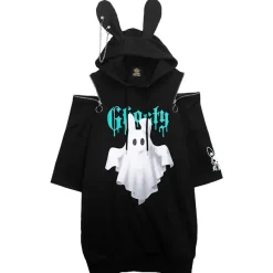 LISTEN FLAVOR Bunny Ear Ghost Hoodie New