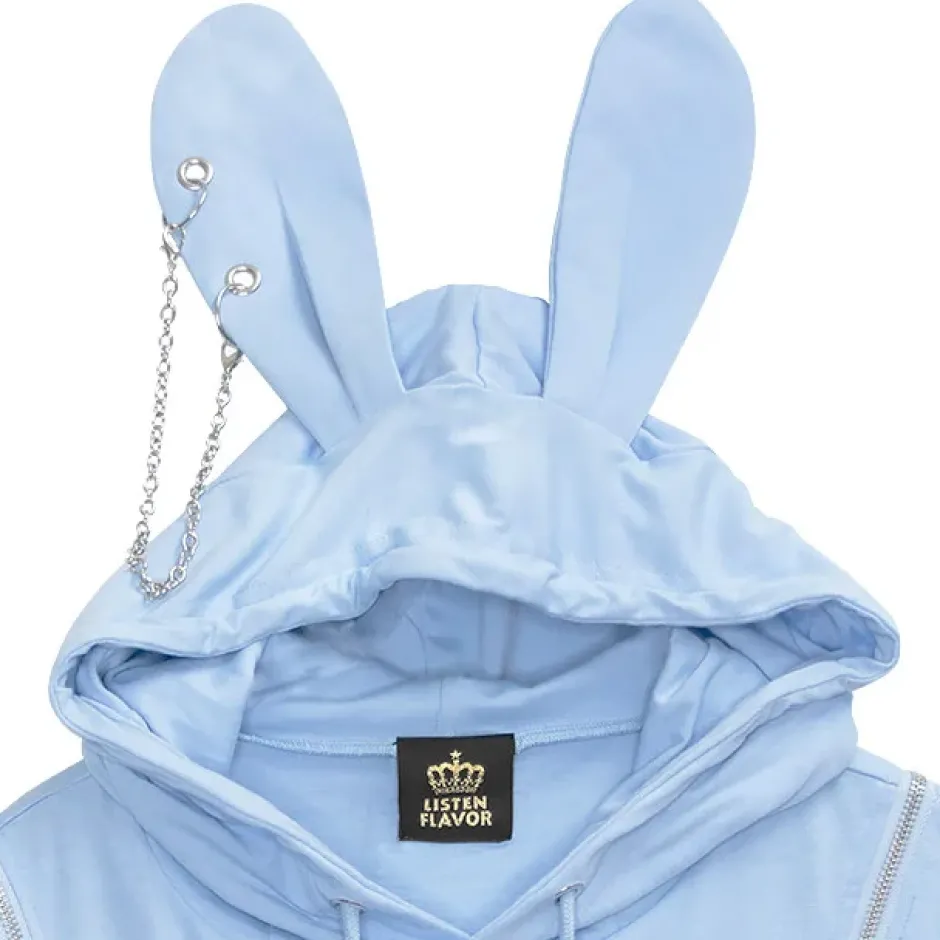 LISTEN FLAVOR Bunny Ear Ghost Hoodie New