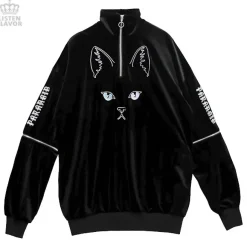 LISTEN FLAVOR Cat Eye Velour Half-Zip Pullover New