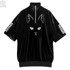 LISTEN FLAVOR Cat Eye Velour Half-Zip Pullover New