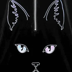 LISTEN FLAVOR Cat Eye Velour Half-Zip Pullover New