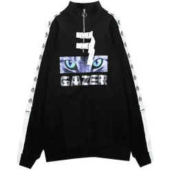 LISTEN FLAVOR Cat is Watching Half-Zip Pullover Sale