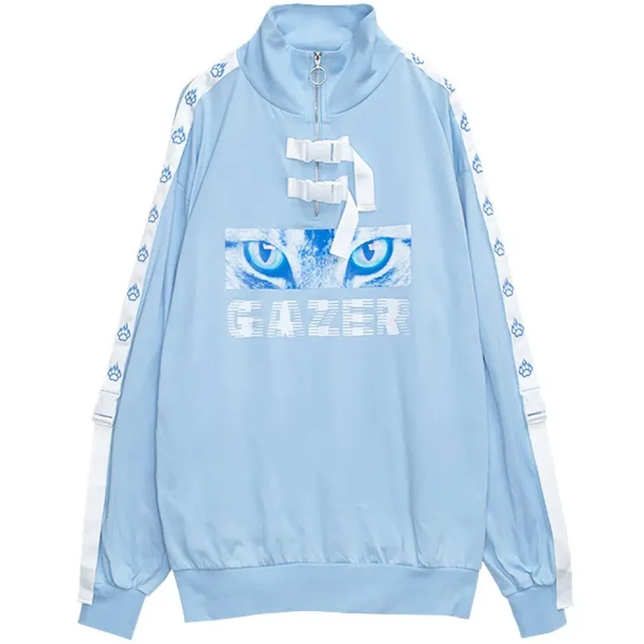 LISTEN FLAVOR Cat is Watching Half-Zip Pullover Sale