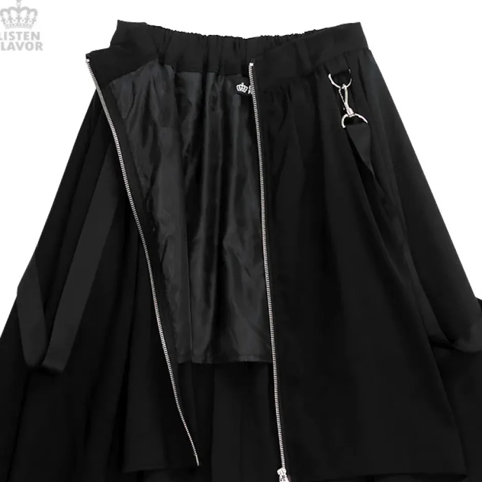 LISTEN FLAVOR Center Zip Hemline Skirt w/ Strap Hot