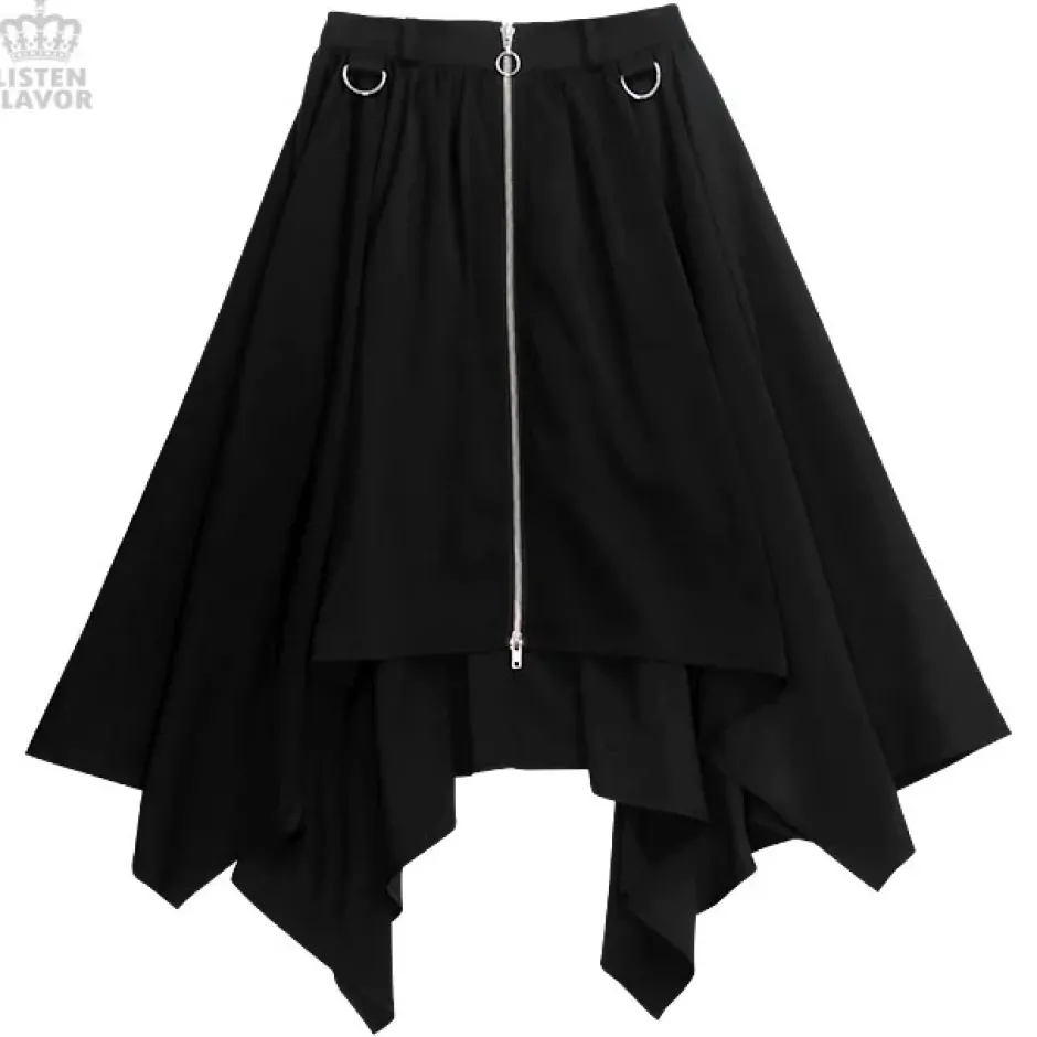 LISTEN FLAVOR Center Zip Hemline Skirt w/ Strap Hot