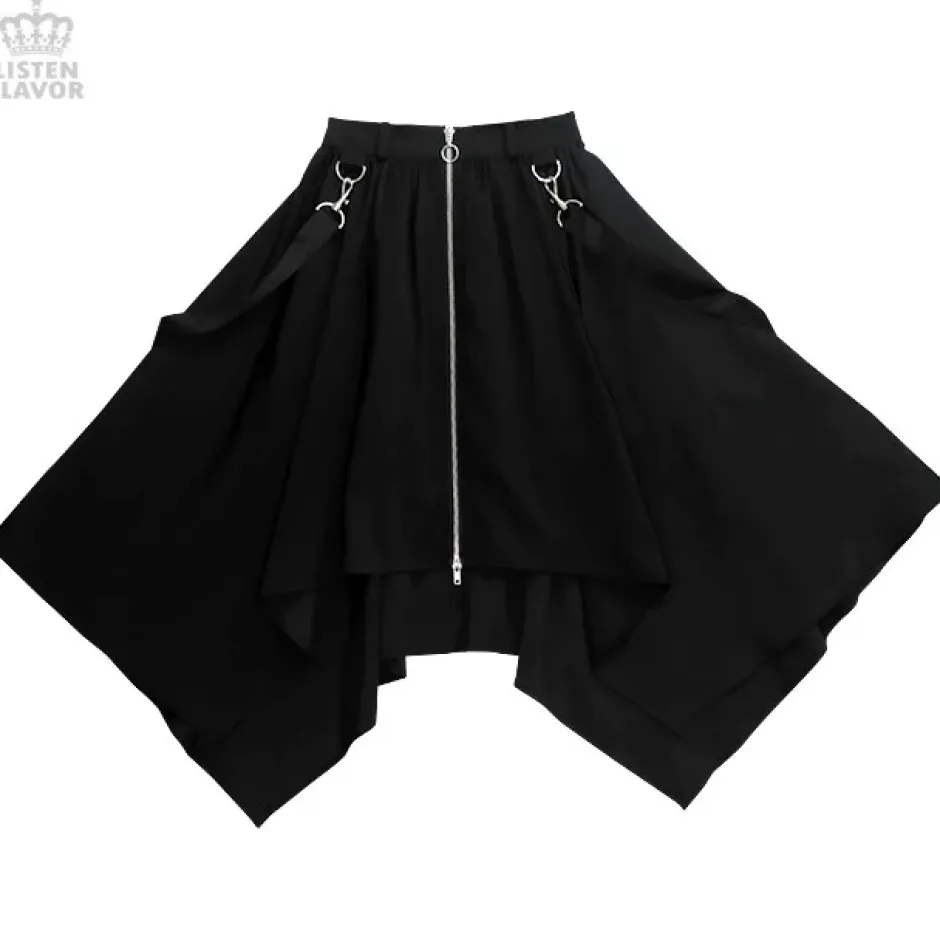 LISTEN FLAVOR Center Zip Hemline Skirt w/ Strap Hot