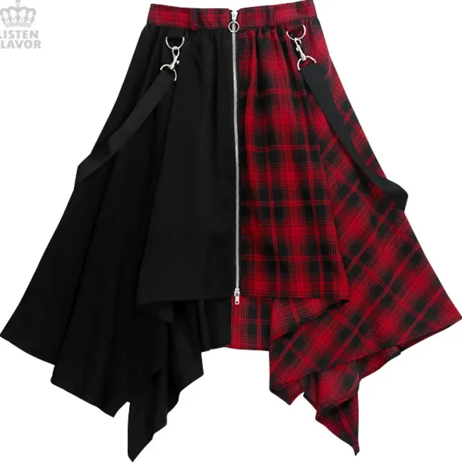 LISTEN FLAVOR Center Zip Hemline Skirt w/ Strap Hot
