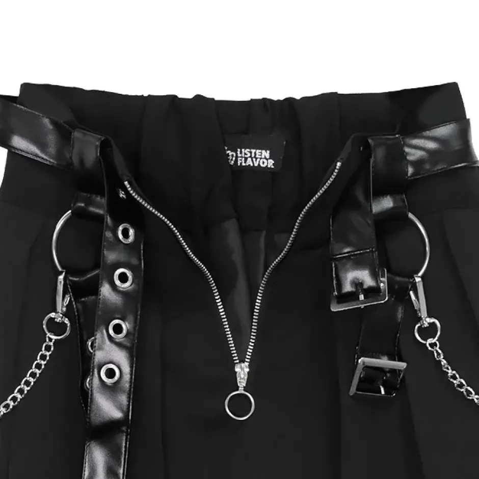 LISTEN FLAVOR Center Zip Skirt w/ Chain Clearance