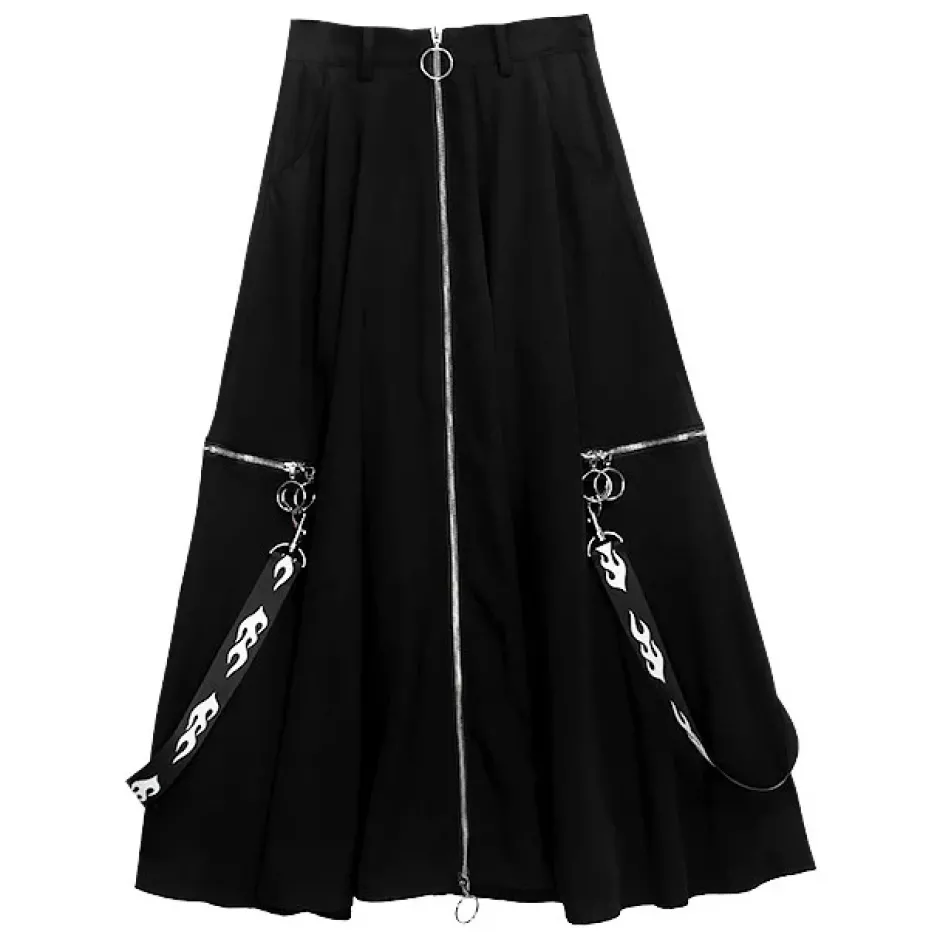 Bottoms>LISTEN FLAVOR Center Zip Strap Maxi Skirt Black