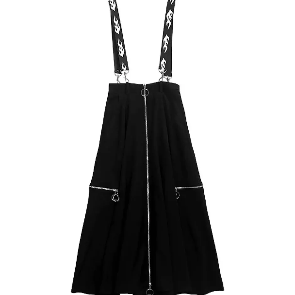 Bottoms>LISTEN FLAVOR Center Zip Strap Maxi Skirt Black