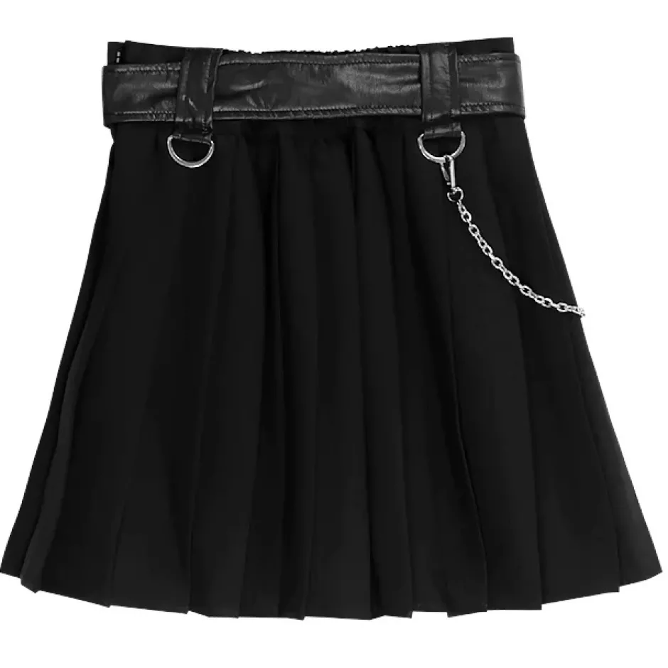 LISTEN FLAVOR Chain Belt Pleated Skirt Discount
