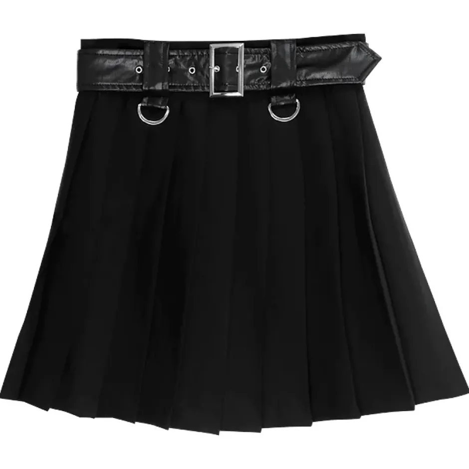 LISTEN FLAVOR Chain Belt Pleated Skirt Discount