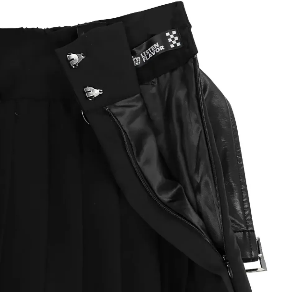 LISTEN FLAVOR Chain Belt Pleated Skirt Discount